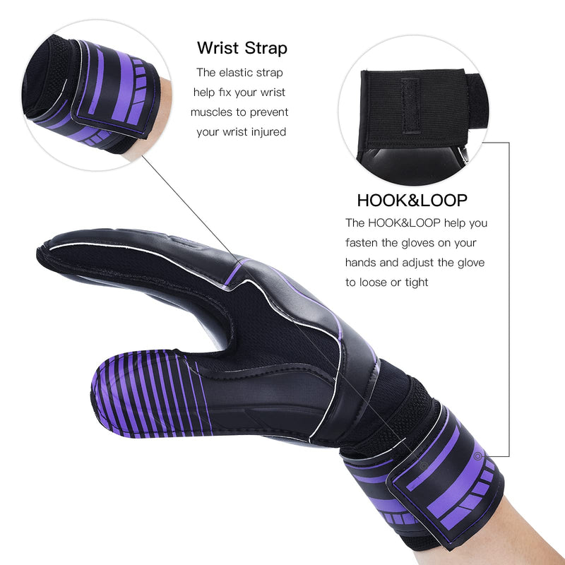 Brace Master Goalie Gloves for Youth & Adult, Goalkeeper Gloves Kids with Finger Support, Soccer Gloves for Men and Women, Junior Keeper Football Gloves for Training and Match 10 Purple+Black - BeesActive Australia
