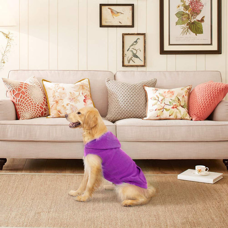 EXPAWLORER Fleece Basic Dog Hoodie with Pocket, Soft and Warm Dog Sweater with Leash Hole or O-Ring, Dog Cold Weather Clothes, Winter Coat for S-XXL Dogs XX-Large(Pack of 1) Purple - BeesActive Australia