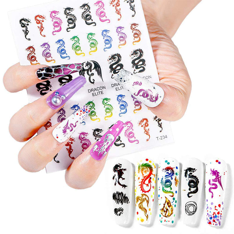 YESORNO 5 Sheets Dragon Nail Art Stickers 3D Nail Art Stickers Decals Dragon Nail Stickers Fingernails Decor Manicure Decorations Nail Art Accessories - BeesActive Australia