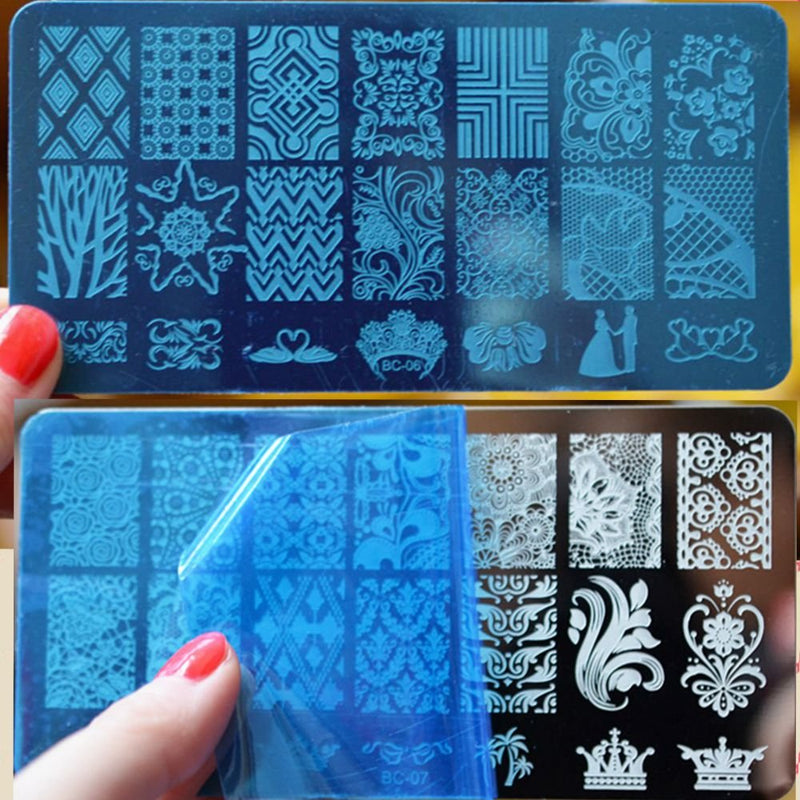 WOKOTO Nail Art Stamping Plates Set Lace Flower Image 6Pcs Nail Art Templates Manicure Plates kit - BeesActive Australia