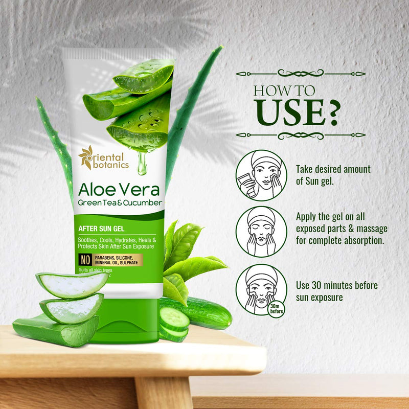 Oriental Botanics Aloe Vera, Green Tea & Cucumber After Sun Gel - No Silicone, Paraben, 100ml - BeesActive Australia