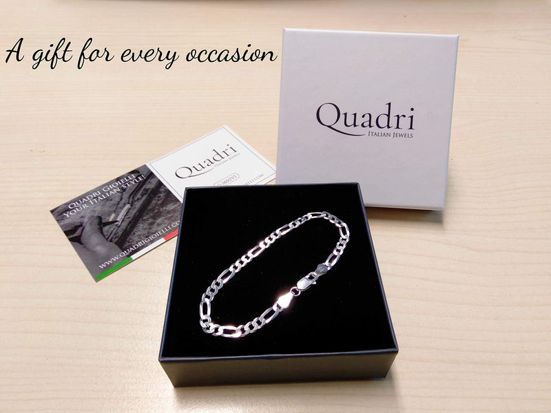 QUADRI - Figaro Link Chain in 925 Sterling Silver Italian 5MM Bracelet for Women Men Girls Boys - 7 to 9 Inch - Premium Quality Made in Italy Certified - Gift Box Included 8.5 Inches - BeesActive Australia