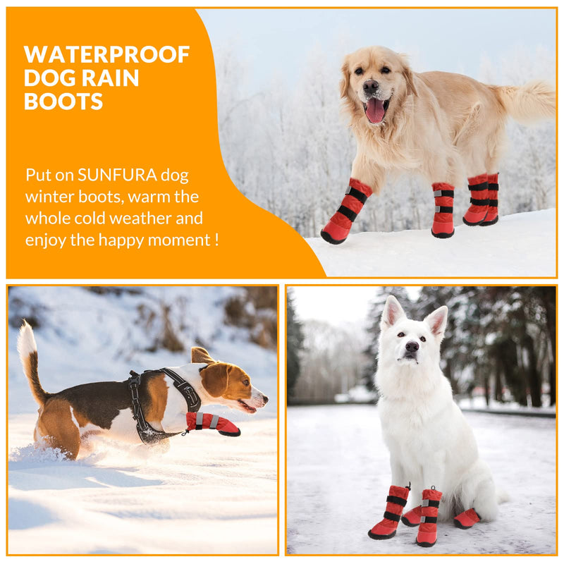 SUNFURA Dog Rain Boots with Warm Fleece, Waterproof and Skid-Proof Medium Large Dog Shoes with Reflective Straps and Rugged Sole, Pet Snow Booties Winter Paw Protector for Outdoor Running Hiking XL Red - BeesActive Australia