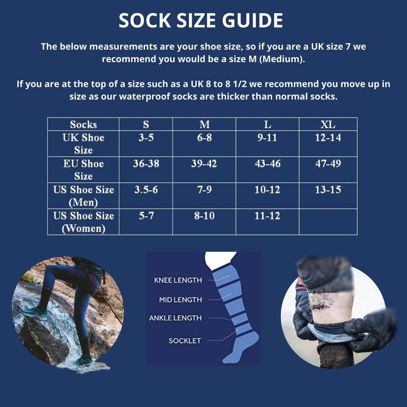 SEALSKINZ Waterproof Trekking Thick Mid Sock Large Black/Grey/White - BeesActive Australia