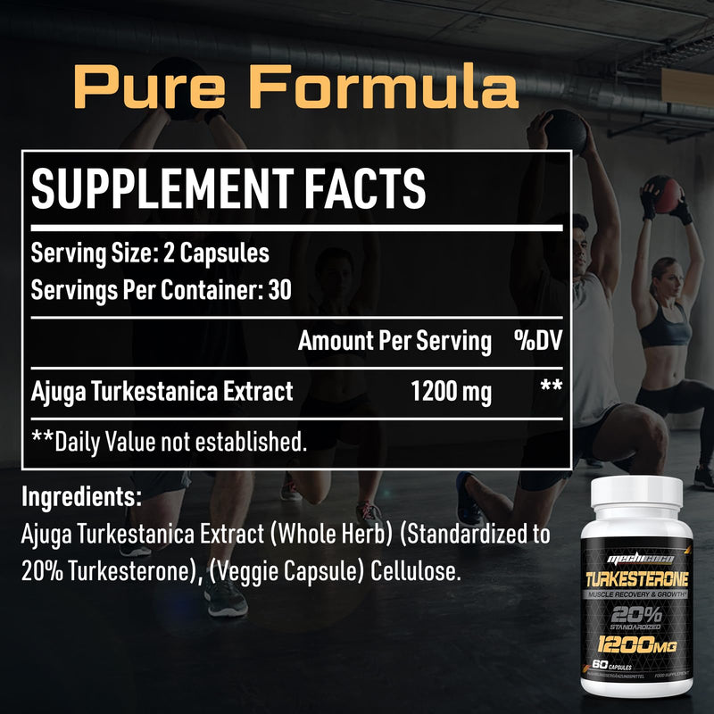 Turkesterone Supplement 1200mg Ajuga Turkestanica Extract - High Strength, Standardized to 20% Turkesterone, Muscle Growth & Strength - Vegan, Free from Soy, Additives 60 count (Pack of 1) - BeesActive Australia