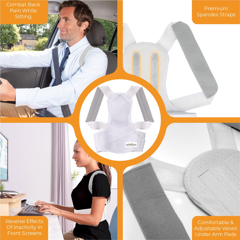 LyfeFocus S1 Premium Invisible Breathable Back Posture Corrector for Men & Women - Upper Back Support Brace & Straightener - Effective Posture Correction for Neck, Shoulder & Back Pain (White, Large) White L (Pack of 1) - BeesActive Australia