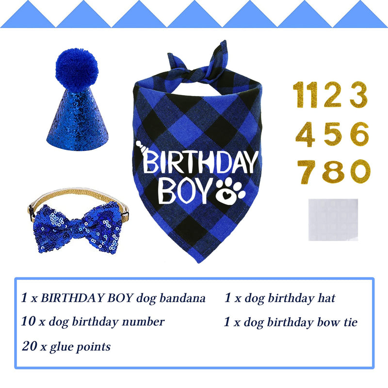 STMK Dog Birthday Party Supplies, Dog Birthday Bandana Boy Girl and Dog Birthday Party Hat with Dog Bow Tie Collar for Medium Large Dogs Blue Style - BeesActive Australia