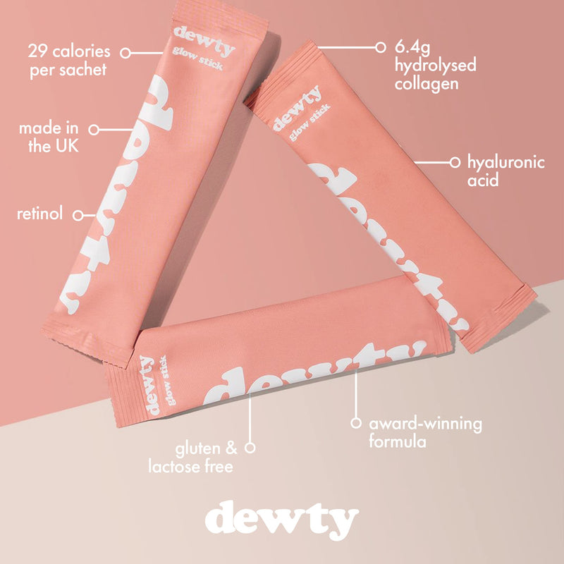 Dewty Daily Collagen Drink - Peach Flavour Collagen Powder Drink - Premium Hydrolysed Collagen Sachets - Formulated with Hyaluronic Acid, Biotin & Retinol, Great for Skin, Hair & Nails (28-Day) 28 Count (Pack of 1) - BeesActive Australia