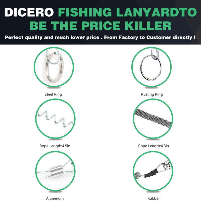 [AUSTRALIA] - DICERO Fishing Coiled Lanyard (Pack of 8 or 12) Accessories Plastic Retractable Coiled Tether with Lobster for Tools 60 Inches Max Stretch 8 pcs stainless lanyard 
