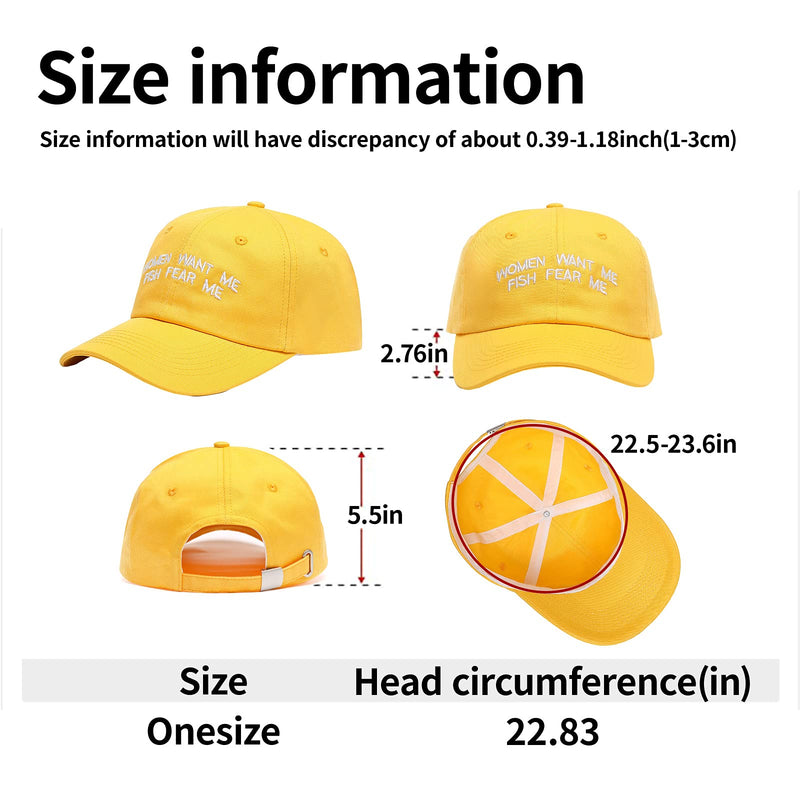 OCIOVAN Embroidered Baseball Caps,Women Want Me Fish Fear Me Hats Caps,One Size Fit Most Breathable Comfortable Soft-top-yellow - BeesActive Australia