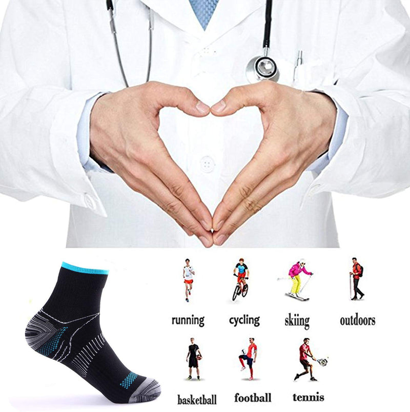 6 Pairs Johnda Compression Socks for Men and Women, Plantar Fasciitis Arch Support Foot Relieve Pain Supports Heel L-XL Black/Blue - BeesActive Australia
