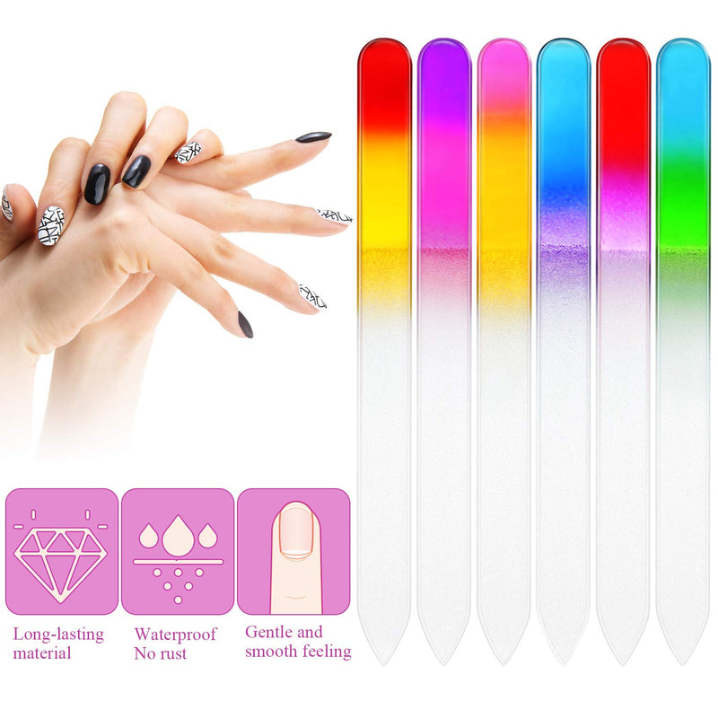 30 Pieces Glass Nail Files and Cuticle Pusher Rubber Tipped Fingernail File Nail Care Manicure Tools, Gradient Rainbow Color Buffer Manicure Tool Set for Natural Nail (14 x 1 x 0.3 cm) 14 x 1 x 0.3 cm - BeesActive Australia