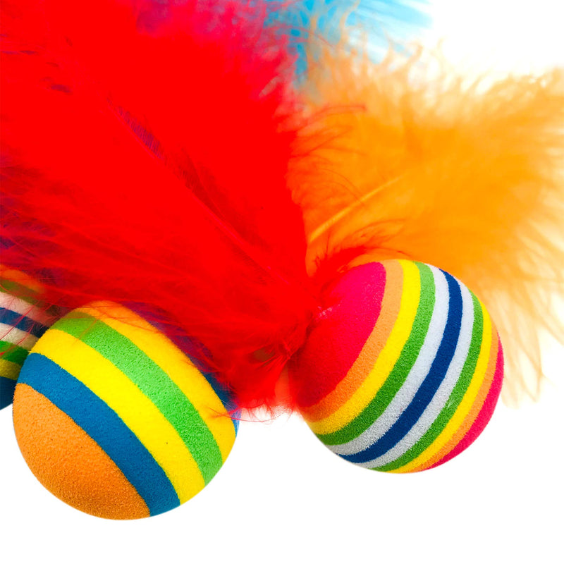 PET SHOW Pack of 5pcs 1.4” Cat Toys Balls Soft EVA Foam with Feathers Colorful Rainbow Toy Balls Interactive Kitten Cats Small Dogs Puppies Doggies Quiet Indoor Outdoor Play Activity Chase Training - BeesActive Australia