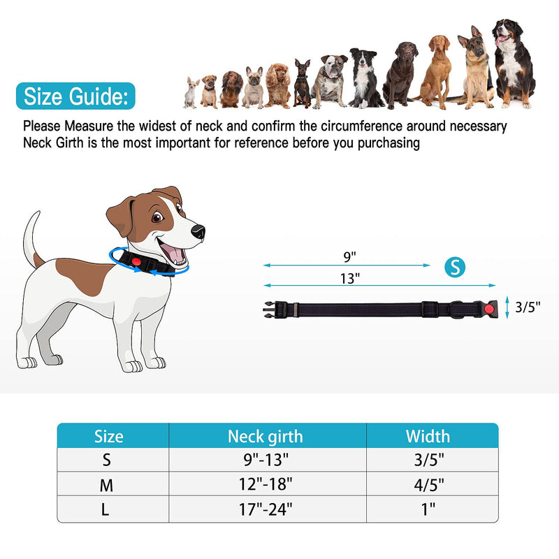 Reflective Dog Collar and Leash Set with Safety Locking Buckle Nylon Pet Collars Adjustable for Small Medium Large Dogs 4 Sizes Black - BeesActive Australia