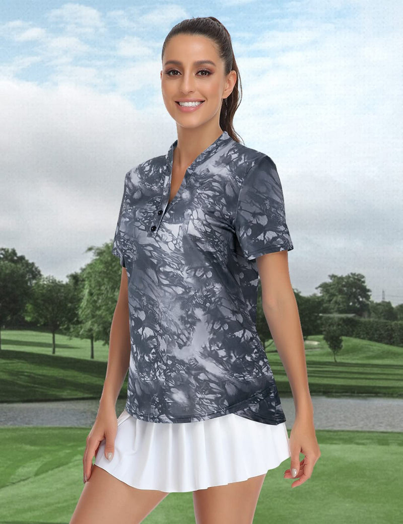 Misyula Style Womens Golf Shirts Short Sleeve V-Neck Collarless Tennis Workout Tops Quick Dry M-2XL Tie Dye XX-Large - BeesActive Australia