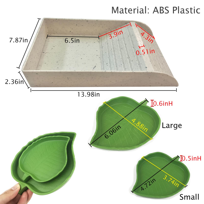 3pcs Tortoise Food Dish with Ramp and Basking Platform Leaf Tortoise Water Food Bowls Reptile Water Dish Turtle Reptile Pool for Amphibians Gray Imitation Granite - BeesActive Australia