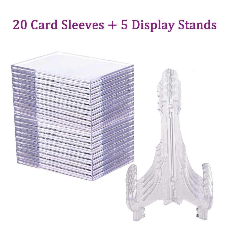 Trading Card Sleeves Top Loaders 20 pcs Hard Acrylic Card Protector Clear Card Brick + 5 Display Stand Fit for Standard Sports Cards,Baseball Card Holder Cases Collectibles - BeesActive Australia
