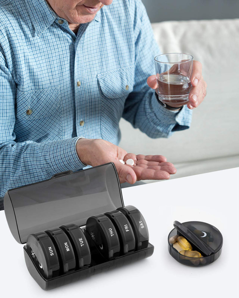 TookMag Pill Organizer 2 Times a Day, Weekly AM PM Pill Box, Large Capacity 7 Day Pill Cases for Pills/Vitamin/Fish Oil/Supplements (Black) Black - BeesActive Australia