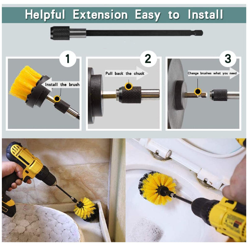 Drill Brush Attachment Set, 4pcs in Power Scrubber Brush with Drill Scrub Brush for Cleaning Showers, Tubs, Bathroom, Tile, Grout, Carpet(4 Pack) 4pcs Yellow - BeesActive Australia