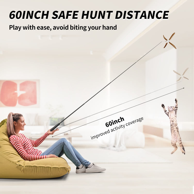 uahpet Natural Feather Cat Toys for Indoor Cats Retractable Cat Wand 60inch Safe Hunting Distance Interactive Toys for Kittens with 4Pcs Different Senses Replacement Teasers Arouse Cat Desire to Hunt - BeesActive Australia