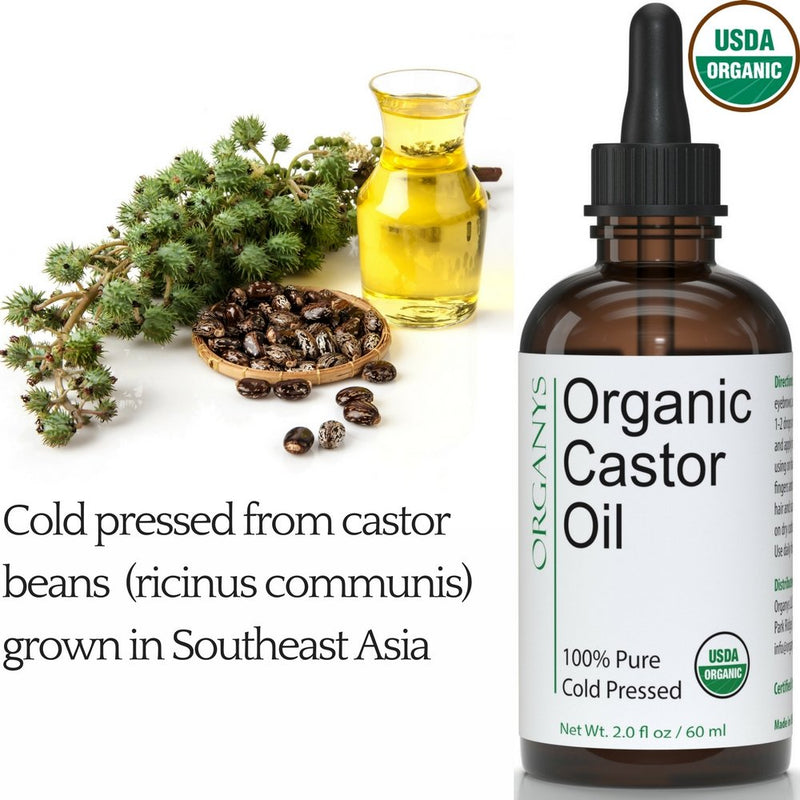 Organic Castor Oil 2oz, For Longer Fuller Thicker Looking Hair Eyelashes & Eyebrows by Organys. Enhances The Appearance Of Natural Lash & Brow Growth. Serum Comes With Eyeliner & Mascara Brushes - BeesActive Australia