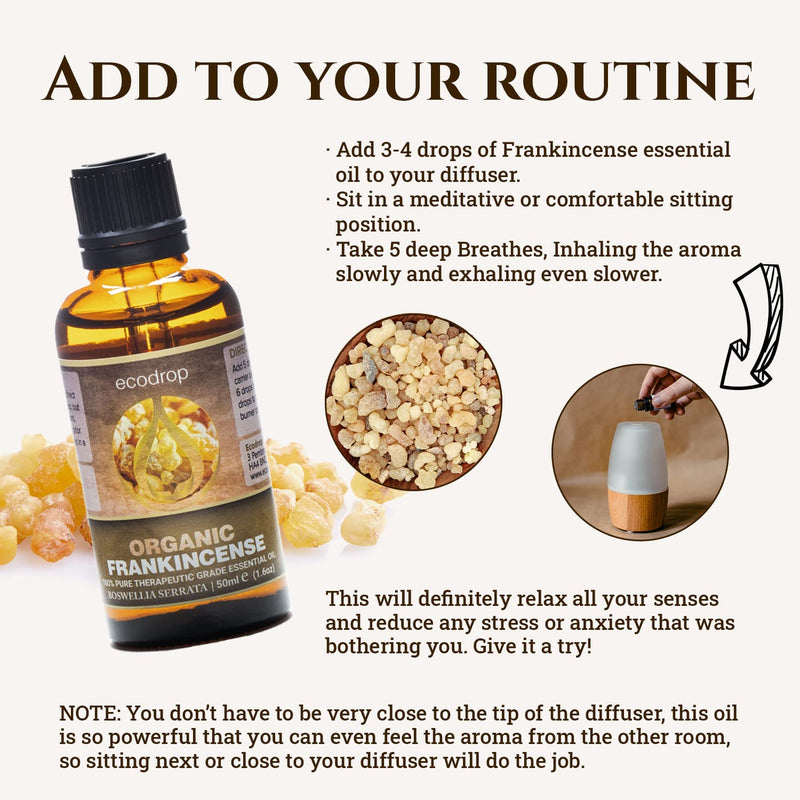 Ecodrop Frankincense Essential Oil I 50ml I Cosmos Certified Organic and 100% Pure Essential Oils I Top Therapeutic Grade for Aromatherapy I Use for Massage, Diffusers & Bat Organic Frankincense - BeesActive Australia