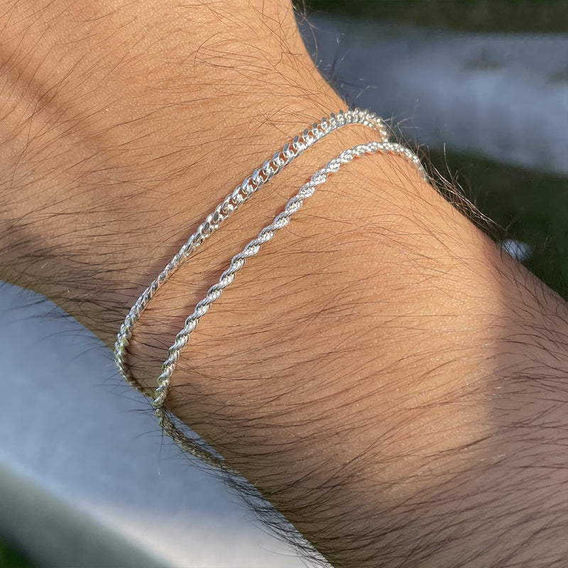 Poaiiu Silver/Gold Layered Chain Bracelets Sets for Men Women Sterling Silver Rope Figaro Cuban Link Chain Bracelets Set Men Jewelry Gifts for Dad Boyfriend Husband Rope Silver - BeesActive Australia