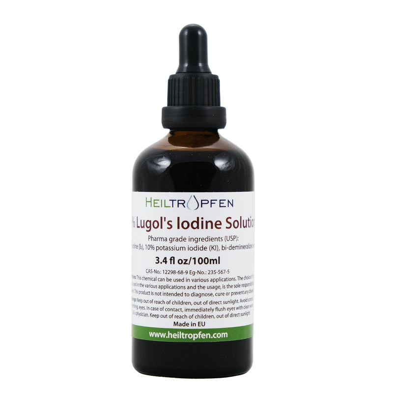 Lugols Iodine Solution 5% 3.4 Oz - 100 ml | 15% liquid formulation | 5 percent Iodine Supplement - Liquid Drops | Thyroid Support | Made with 5 Percent Iodine and 10% Potassium Iodide | Heiltropfen� - BeesActive Australia