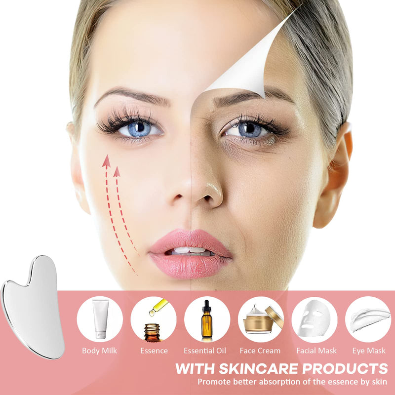Gua Sha Facial Tool, Stainless Steel Guasha Scraping Massage Tool, Metal Lymphatic Drainage Massage Scraper for Face, Eyes, Neck, Body - BeesActive Australia