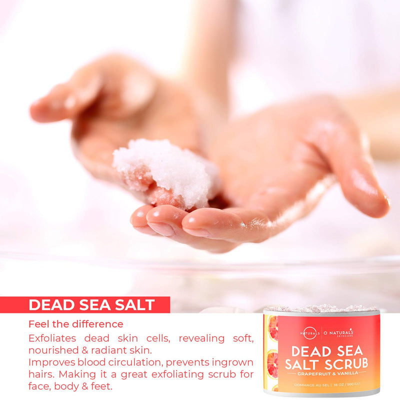 O Naturals Exfoliating Dead Sea Salt Grapefruit Essential Oil Face Body & Foot Scrub. w/ Vanilla &. Hydrating Exfoliate Dead Skin, Best Anti Cellulite Acne Ingrown Hairs Corns, Men & Women Scrub 18oz - BeesActive Australia