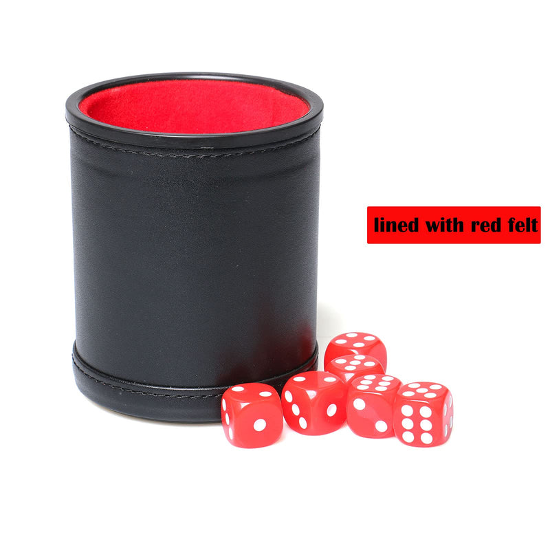 RERIVER Leather Dice Cup Set Red Felt Lining Quiet Dice Shaker Cup with 6 Red Standard Dot Dice for Farkle Yahtzee Games, 1 Pack Red1 - BeesActive Australia