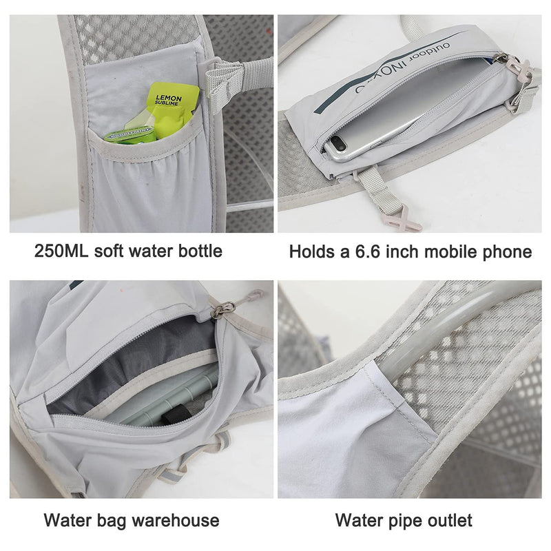 INOXTO Running Hydration Vest Backpack,Lightweight Water Running Vest with 1.5L Water Bladder Bag Daypack for Hiking Trail Running Cycling Race Marathon for Women Men Kids Light gray - BeesActive Australia