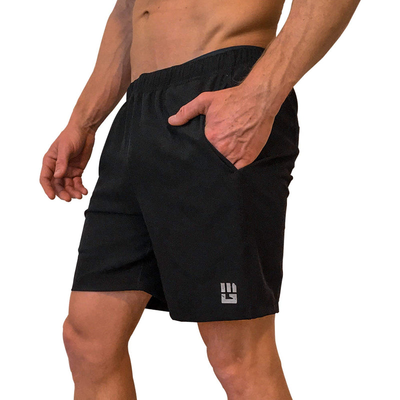 [AUSTRALIA] - MudGear Freestyle Running Shorts for Men - 7" Inseam, Zipper Pocket - Black and Gray Medium 