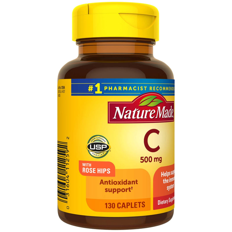 Nature Made Vitamin C 500 mg Caplets with Rose Hips, 130 Count to Help Support the Immune System - BeesActive Australia
