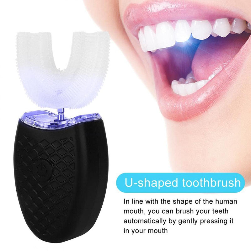 U Shaped Toothbrush, U-Shaped Electric Sonic Toothbrush for Adults, Four Levels of Deep Cleaning are Optional Automatic Cleaning Toothbrush Oral Care Tool(Black) Black - BeesActive Australia