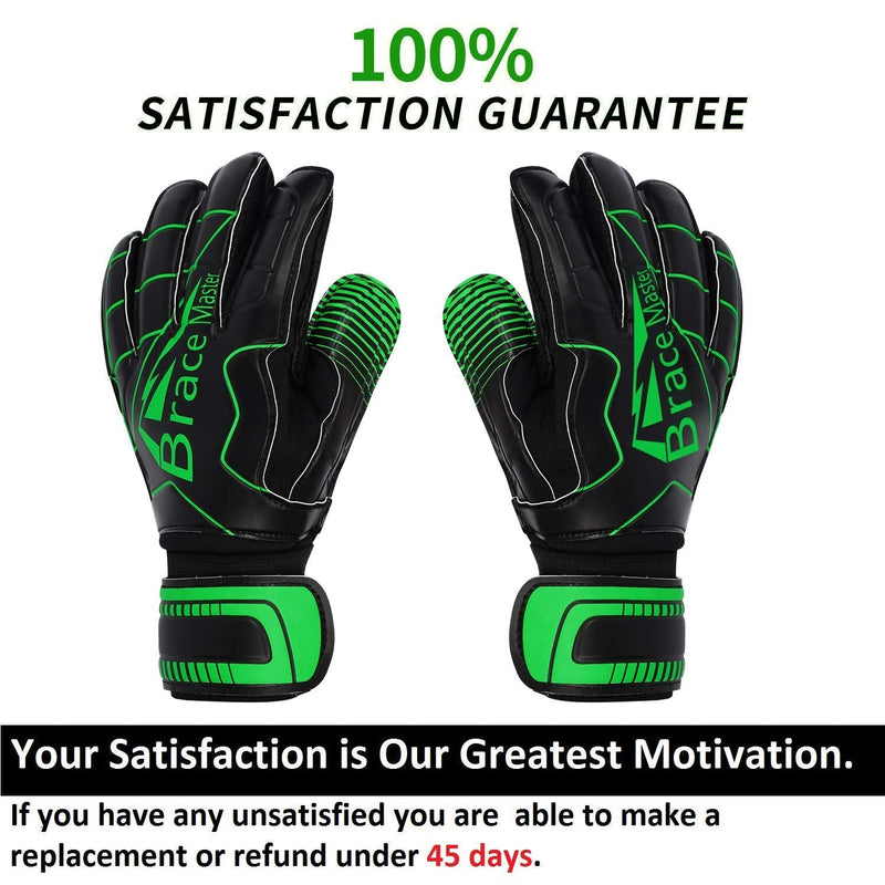 Brace Master Goalie Gloves for Youth & Adult, Goalkeeper Gloves Kids with Finger Support, Soccer Gloves for Men and Women, Junior Keeper Football Gloves for Training and Match 10 Black-Green - BeesActive Australia