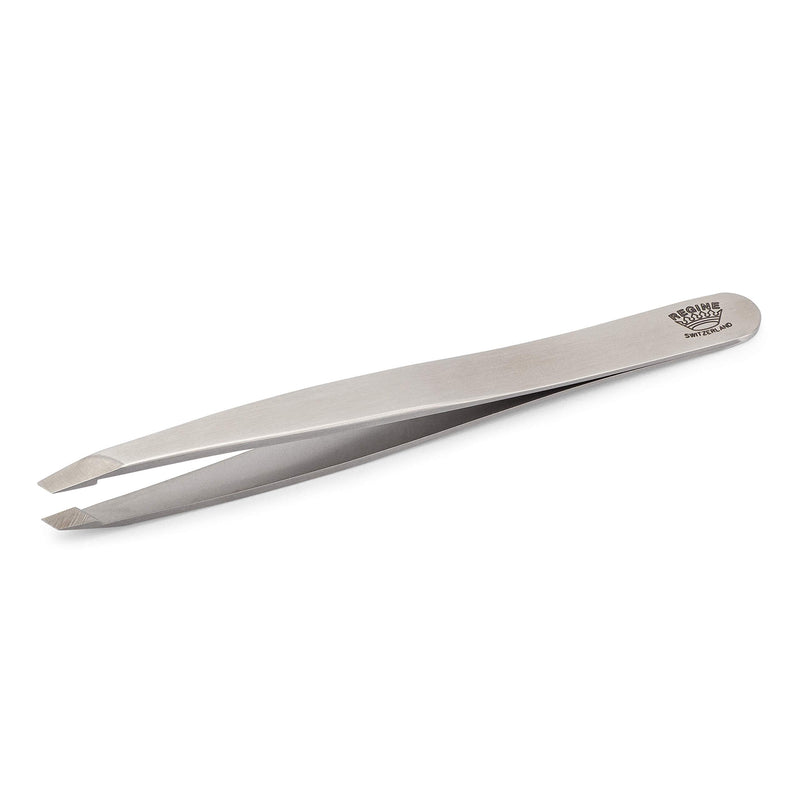 Regine Switzerland Slant Tweezer - Handmade in Switzerland - Professional Eyebrow, Facial & Hair Remover - Etched Interior Tip to Grab Hair From the Root - Perfectly Aligned Tips - Stainless Steel Silver - BeesActive Australia