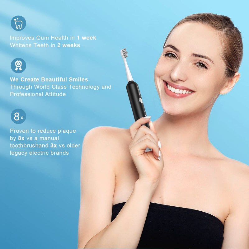 Deepklean Ultrasonic Electric Toothbrush - Sonic Electric Toothbrush for Adults, 6 Modes Sonic Toothbrush with 8 Brush Heads Travel Case, 60 Days Long-Lasting Rechargeable Battery Toothbrush Black - BeesActive Australia