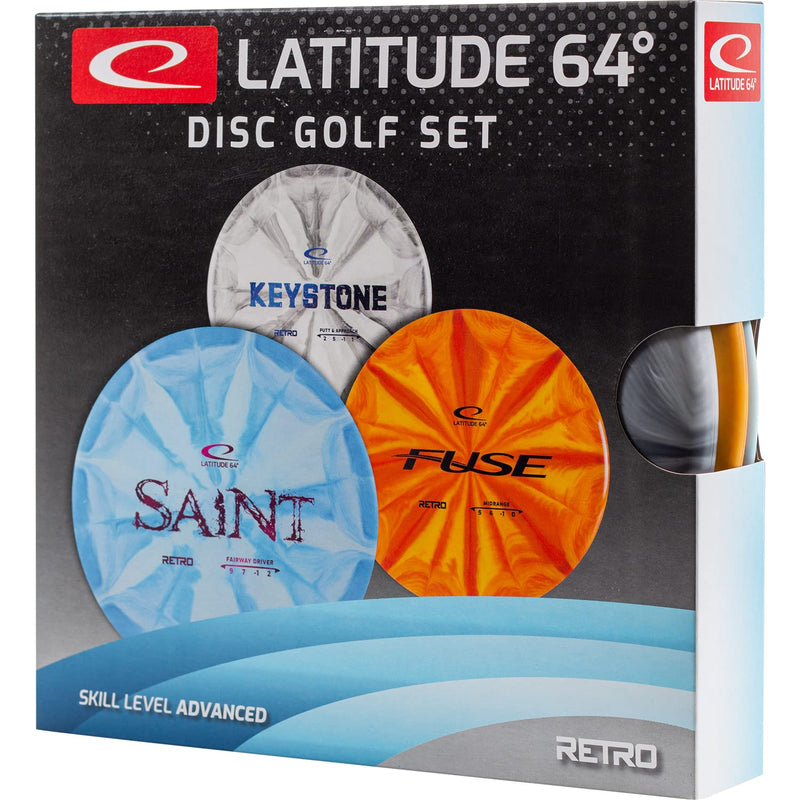 Latitude 64 Advanced 3 Disc Retro Burst Starter Set | Set Includes a Retro Keystone, Retro Fuse, and Retro Saint | Maximum Distance Frisbee Golf Driver | Frisbee Golf Stamp and Color Will Vary - BeesActive Australia