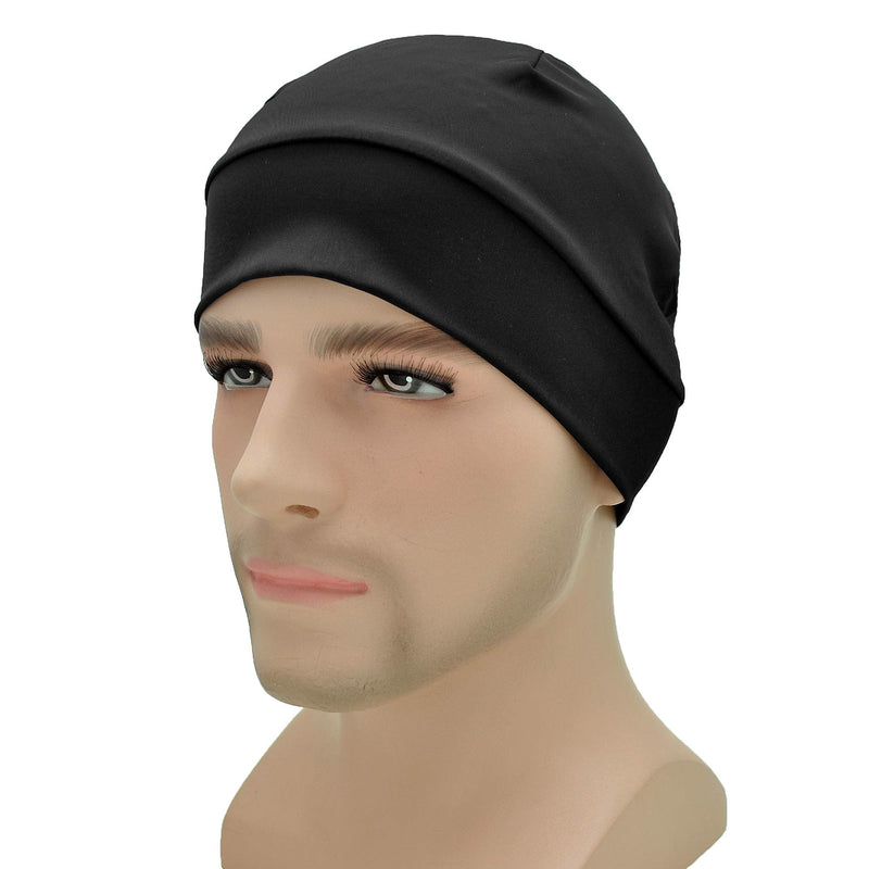 Headshion Skull Caps for Men Women, 2-Pack Multifunctional Headwear Bike Hard Hat Helmet Liner Beanie Sleep Caps 2 Black (Ice Silk) Nylon - BeesActive Australia