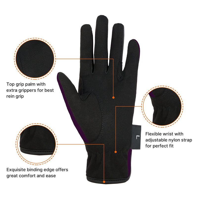 Amoy Kids Horse Riding Gloves Breathable Children Equestrian Horseback Anti-Slipping Boys & Girls Youth Outdoor Biking Cycling Sport Mitts Deep Purple M (Age 8-10) - BeesActive Australia