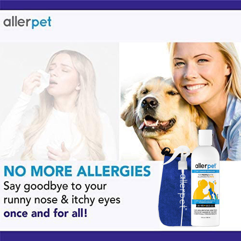 Allerpet Pet Dander Remover, 12 oz Bottle + Bonus Pet Mitt Applicator to Easily Apply Solution to Your Pet Single w/ Applicator Mitt & Sprayer - BeesActive Australia