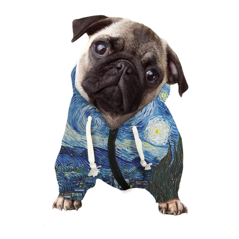 Howilath Dog Hoodie Pet Cloth Ethnic Tribal Art Boho Elephant Sea Turtle Zipper Sweatshirt with Hat Starry Night - Vincent van Gogh Small - BeesActive Australia