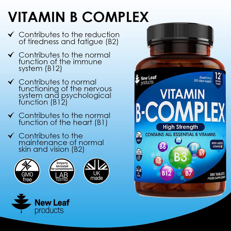 Vitamin B Complex - 365 Small Tablets (One Year Supply) High Strength All 8 B Vitamins B1-B2-B3-B5-B6-B12, Biotin, Folic Acid and Vitamin C - Reduction of Tiredness, Energy & Immune Support - UK Made - BeesActive Australia