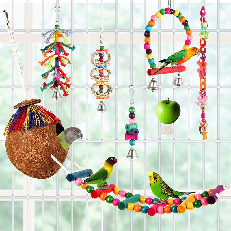 Bird Toys 17 Pcs Bird Parakeet Swing Chewing Hanging Toys Climbing Ladder Coconut Bird Cage Toys Suitable for Cockatiels,Conures,Finches,Budgie,Love Birds - BeesActive Australia