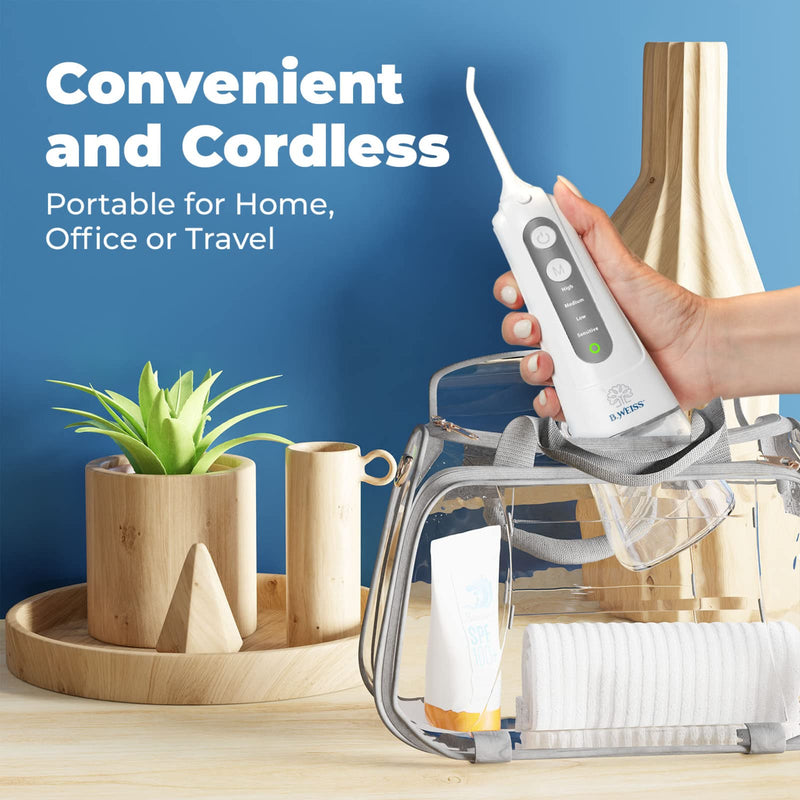 Water Dental Pick for Teeth: High-Power Cordless Water Flosser, Oral Irrigator, Water Jet for Plaque Removal, IPX7 Waterproof, Rechargeable, 4 Teeth Cleaning Modes with Sensitive Mode for Gentle Gums White - BeesActive Australia