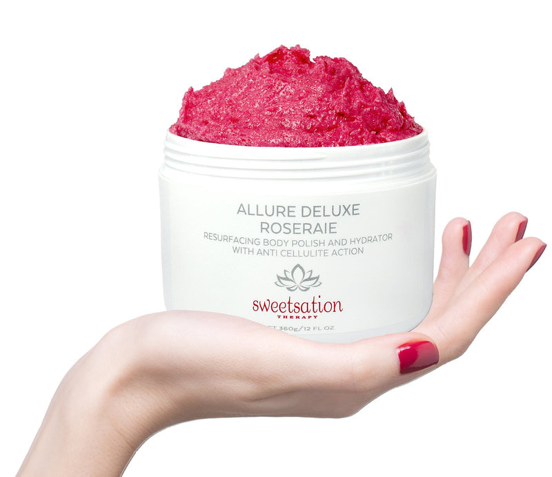 Allure Deluxe Roseraie Best Resurfacing Body Polish and Hydrator, with Anti Cellulite action, 12 oz. Scrub and moisturizer in one. Infused with Rose and Vanilla. - BeesActive Australia