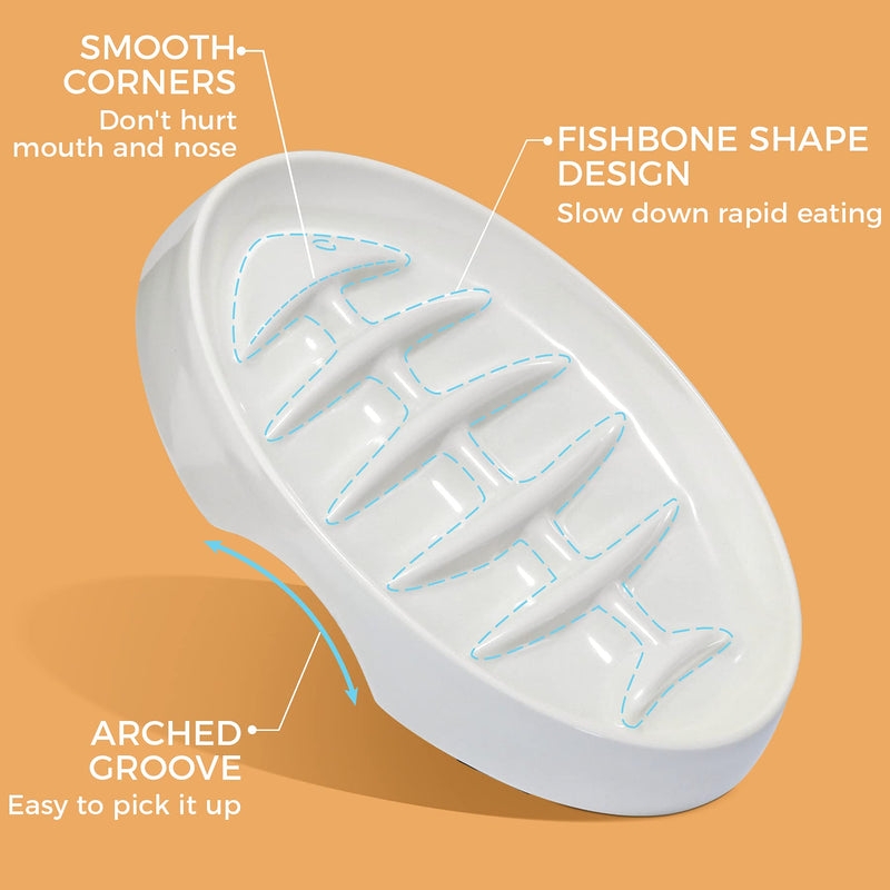 MSBC Slow Feeder Bowl, Fishbone Fun Feeder Dish for Cats and Puppies, Anti-Gulping Interactive Cat Food Bowl, Non-Slip Puzzle Pet Bowl for Slow Eating, Melamine Bowl Preventing Choking … White - BeesActive Australia