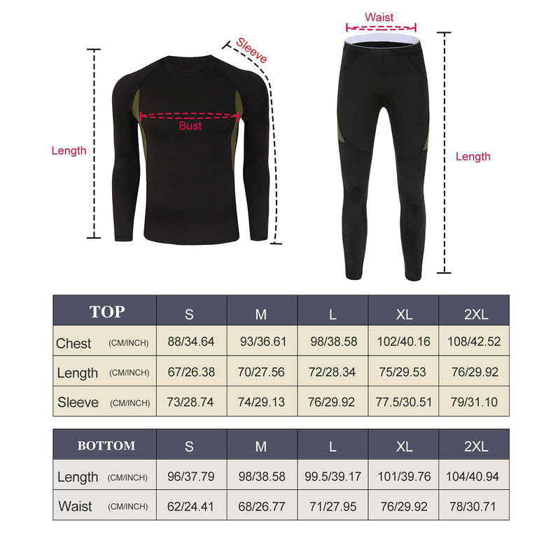 Mens Thermal Underwear Set, Sport Long Johns Base Layer for Male, Winter Gear Compression Suits for Skiing Running Black Medium - BeesActive Australia