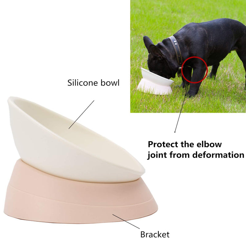 JWPC Bulldog Bowl Anti-Slip Dog Cat Dish Detachable Rubber Dog Bowl Pet Sterile Tilted Pet Feeder Slope Base White - BeesActive Australia